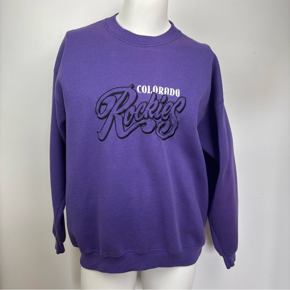 VTG 90s Colorado Rockies Embroidered Purple Sweatshirt League Leader XL USA